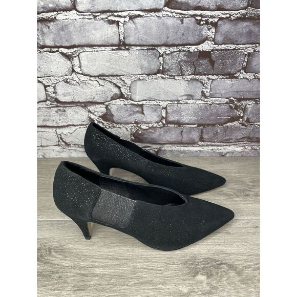 Free People Black Suede Glitter Slip On Pointed Toe Heels Women Sz 39EU/8.5M US - Picture 13 of 16